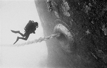 Closed-circuit rebreather diver in the water